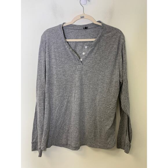 Monrow Gray Long Sleeve V-Neck Cotton Blend Shirt Sz XL - Picture 1 of 2